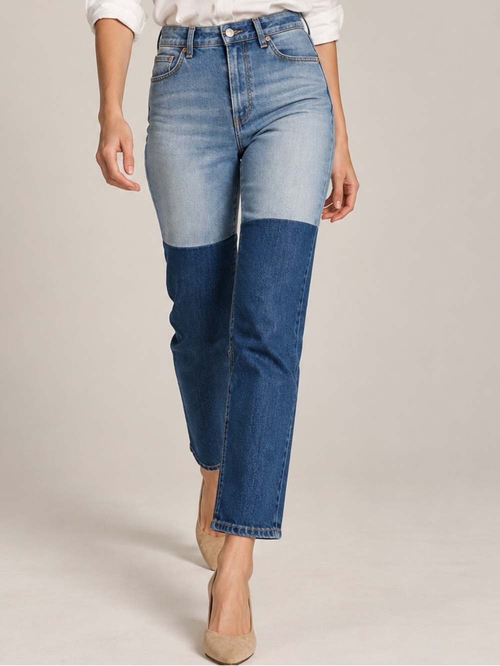 ROLLA'S Two-Tone Blue Brent Splice OG High-rise Straight Leg Jeans Sz 25 NWT